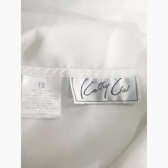 Kathy Che White Satin Pearl Button Up Blouse Size 12 - Picture 2 of 8